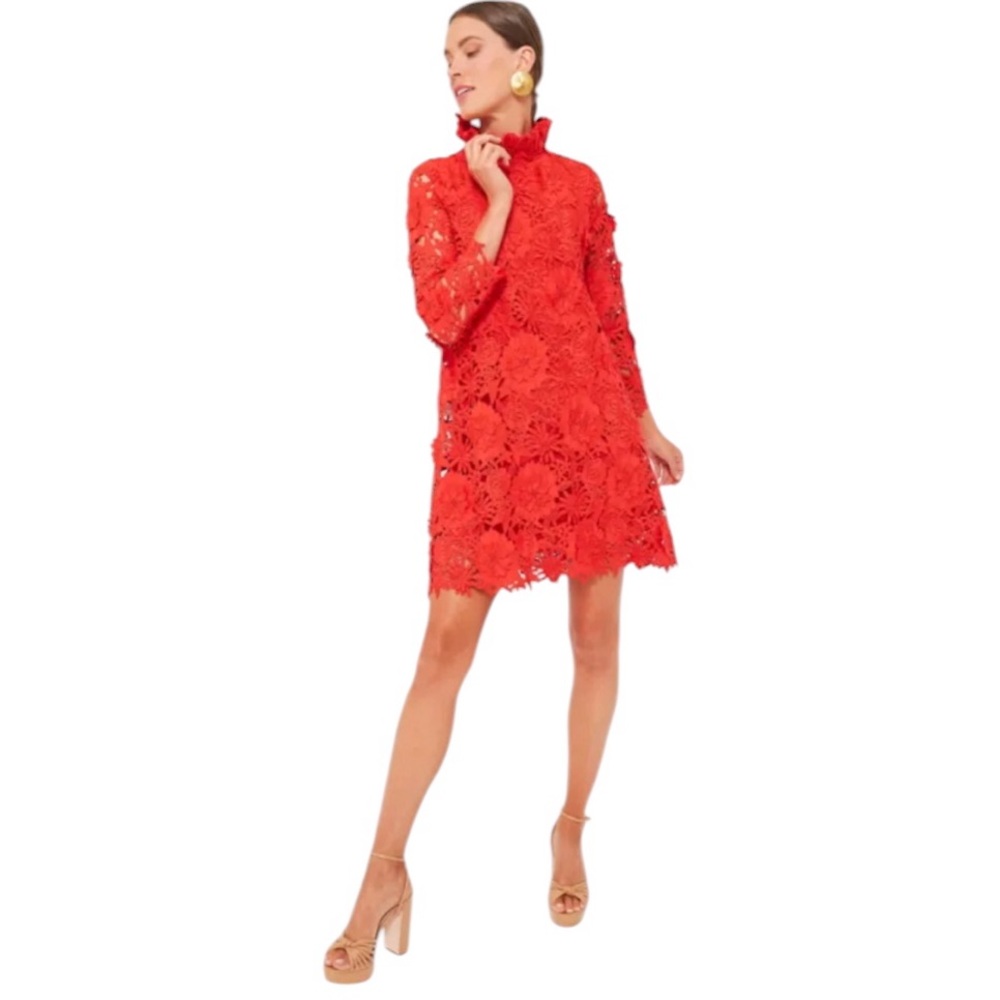 Tuckernuck Red Crochet Long-Sleeve Shift Dress